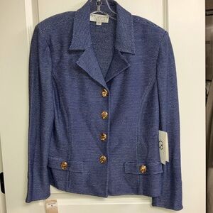 NWT 12  St. John Collection Knit Blazer  Navy  White